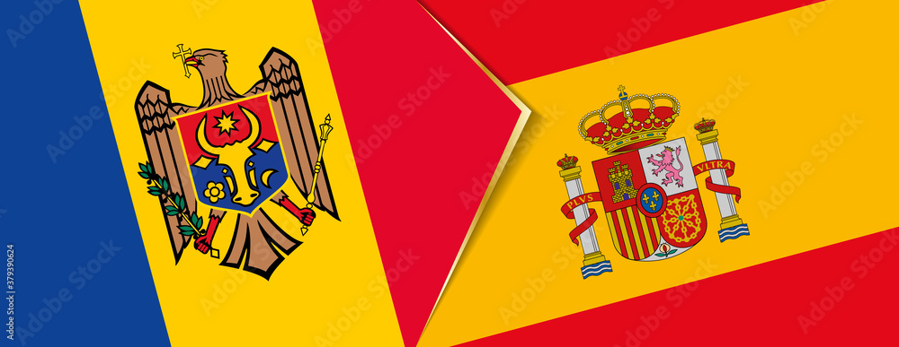 Moldova and Spain flags, two vector flags. Moldova and Spain flags, two vector flags.