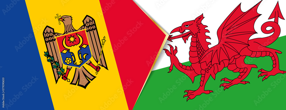 Moldova and Wales flags, two vector flags.