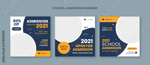 School admission square banner. Suitable for educational banner and social media post template