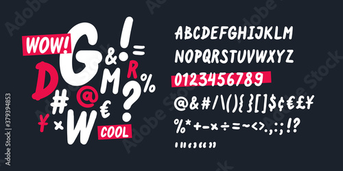 Modern alphabet font. Capital letters of the Latin alphabet. Vector symbols. The font imitates handwriting.