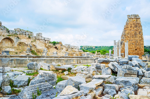 Walk in Perge archaeological site, Antalya, Turkey. photo