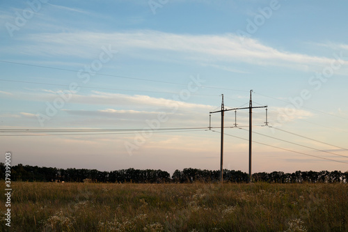 Electric high voltage power post in the field