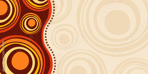 Abstract striped background, poster, banner. Composition of smooth dynamic waves, circles. Aboriginal ornament. Trendy design. Vector color illustration in flat style.