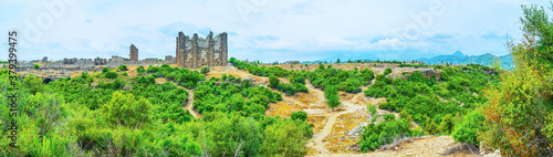 Panorama of Aspendos agora, Turkey. photo