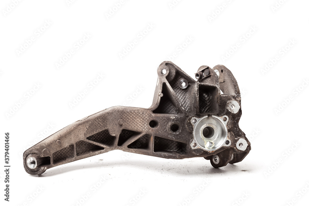 Suspension spare used parts for cars isolated on white background. Auto chassis lever. Auto service industry. Spare parts catalog. Suspension spare used parts for cars isolated on white background. Auto chassis lever. Auto service industry. Spare parts catalog.