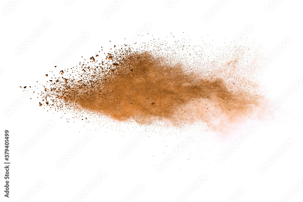 Brown powder explosion isolated on white background. Brown powder explosion isolated on white background.