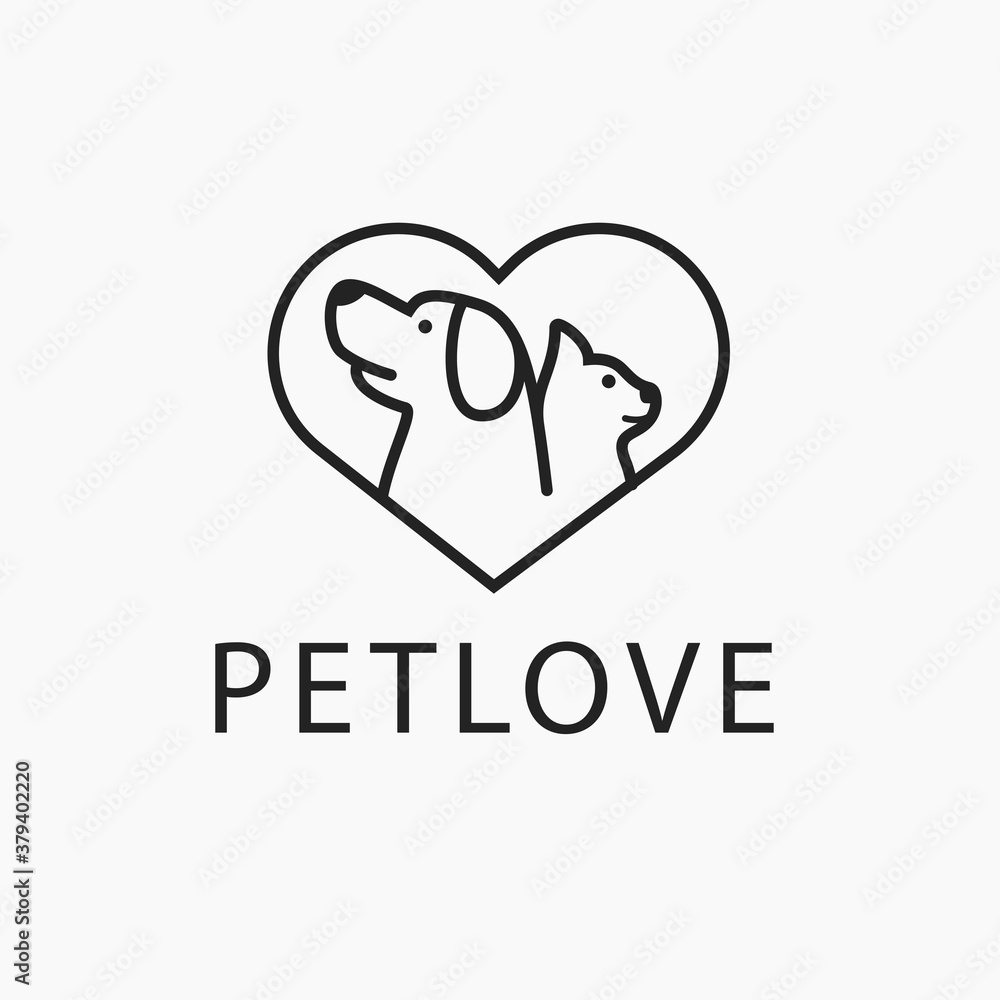 pet love logo design template, pet care vector icon, cat and dog vector silhouette pet love logo design template, pet care vector icon, cat and dog vector silhouette