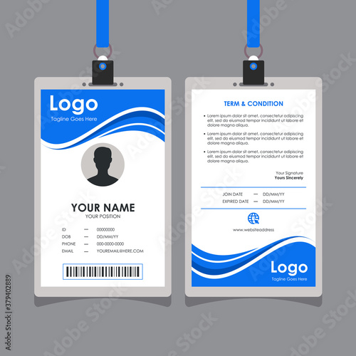 Abstract Flat Blue Wavy Id Card Design, Professional Identity Card Template Vector for Employee and Others