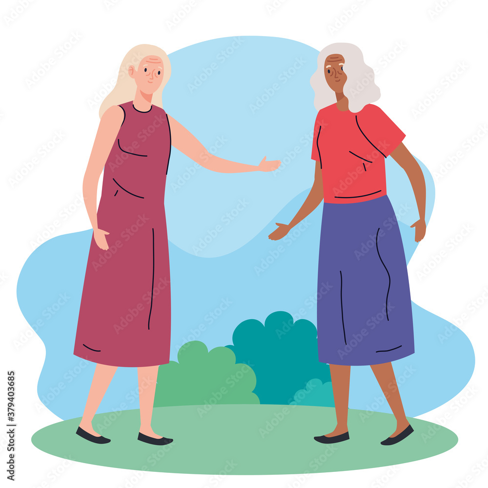 senior women walking in the park vector illustration design senior women walking in the park vector illustration design
