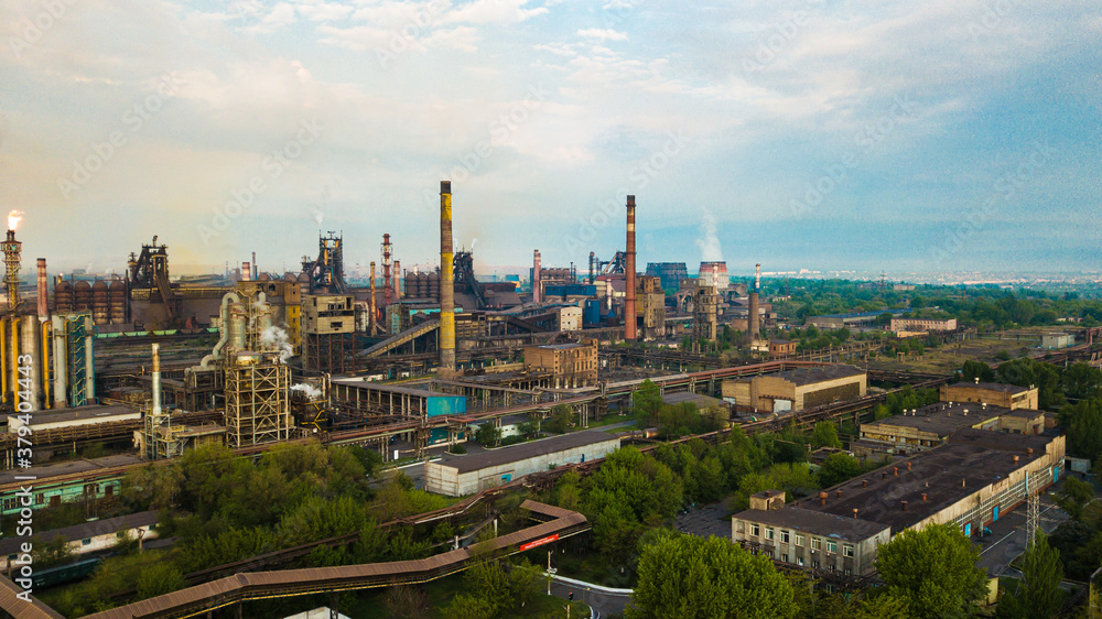 Industry metallurgical plant smoke from pipes mining ecology pollution. Industry metallurgical plant smoke from pipes mining ecology pollution.
