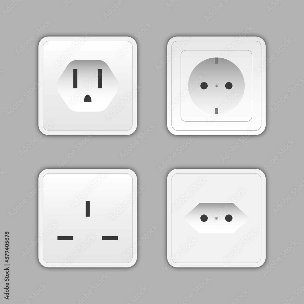 Switches and sockets set. All types. Wall switch. Electrical plug