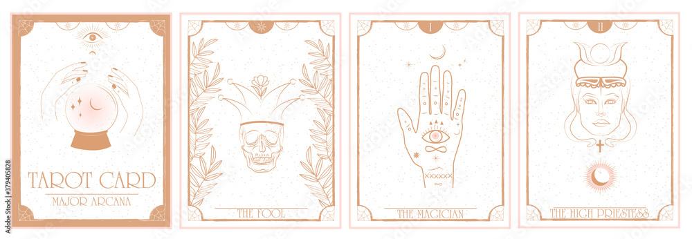 Set of Tarot card, Major Arcana. Occult and alchemy symbolism. The Fool, The  Magician, The High Priestess. ditable vector illustration. Stock Vector |  Adobe Stock
