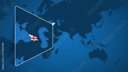 Location of Georgia on the World Map with Enlarged Map of Georgia with Flag.