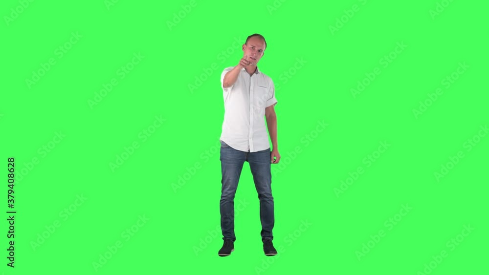 Young business man employer pointing finger choosing and picking you. Full body on green screen. Young business man employer pointing finger choosing and picking you. Full body on green screen.