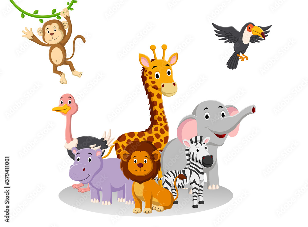 Cartoon collection animal in the jungle. Vector illustration
