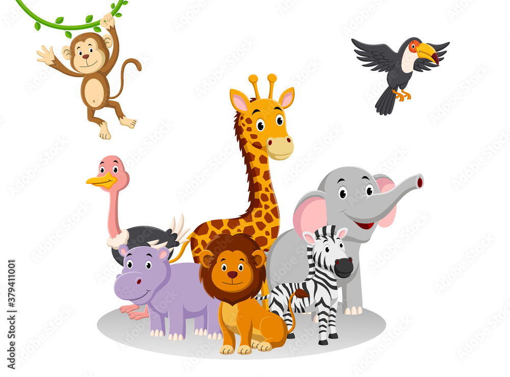 Fototapeta premium Cartoon collection animal in the jungle. Vector illustration