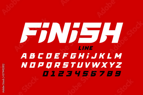 Sport style font, alphabet letters and numbers vector illustration
