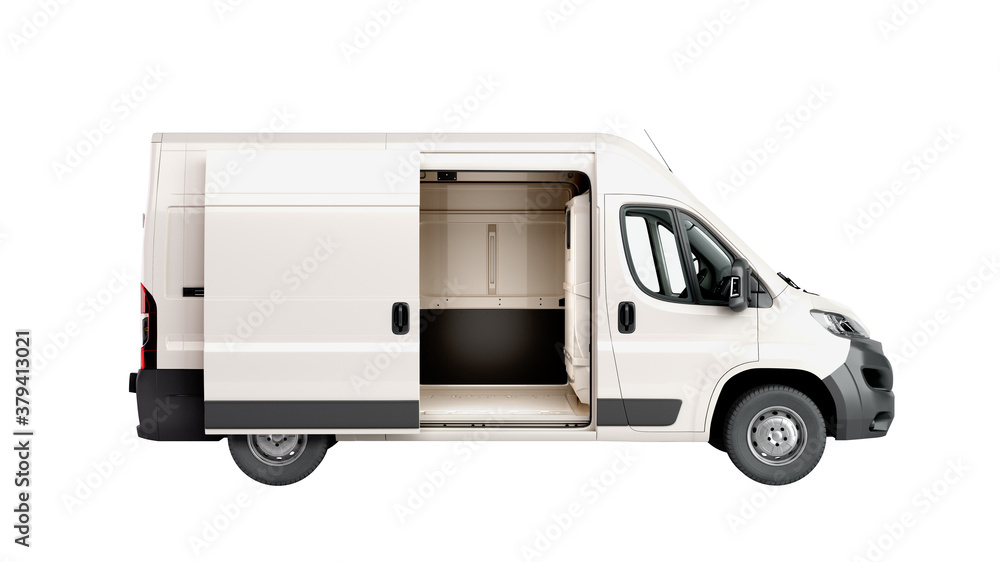open White Delivery Van 3d render isolate on white