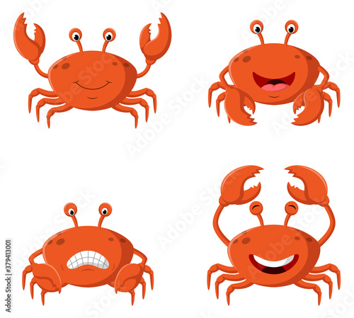 Cute cartoon crab different expression. Vector illustration