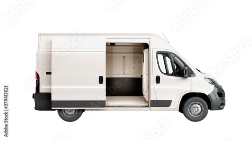 Obraz na płótnie open White Delivery Van 3d render isolate on white w salonie