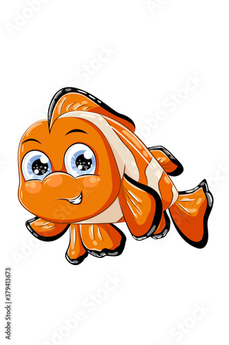 A cute little orange clown fish, design animal cartoon vector illustration