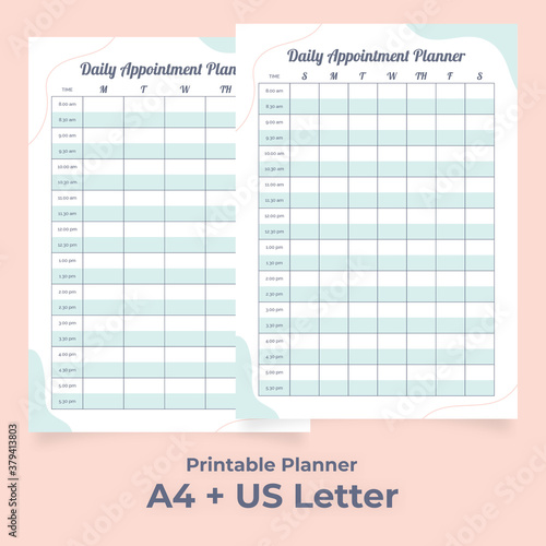 Photo Minimalist Daily Appointment Planner Printable, 5 and 7 Days of the Week, Simple