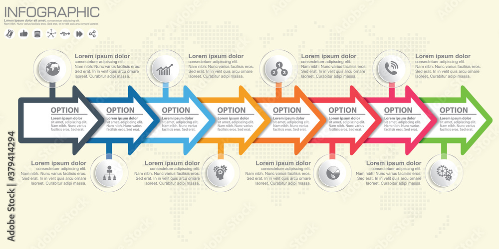 Obraz premium Timeline and arrow vector infographic. World map Background