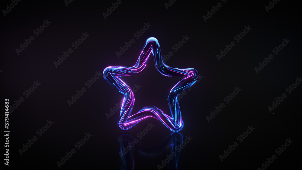 Neon glowing star sign 3D rendering illustration