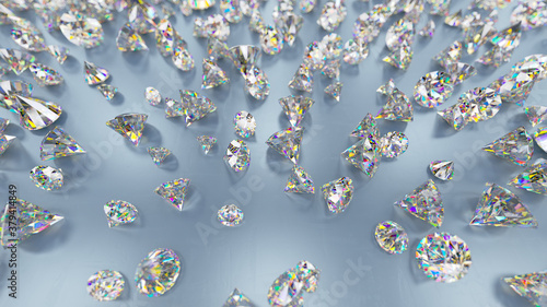 Картината върху платно Scattered brilliant diamonds 3D rendering illustration