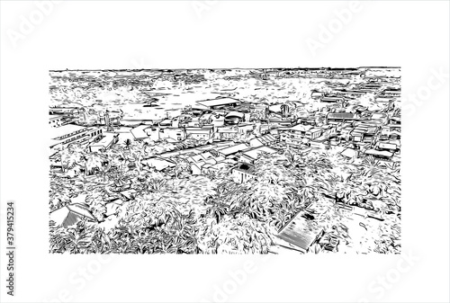Building view with landmark of Batangas is a province in the Philippines located in the Calabarzon region in Luzon. Hand drawn sketch illustration in vector.
