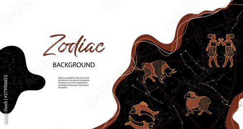 Astrological horoscope. Horizontal background with zodiac constellations.