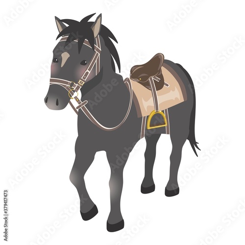 乗馬イメージ　馬具をつけた馬　黒