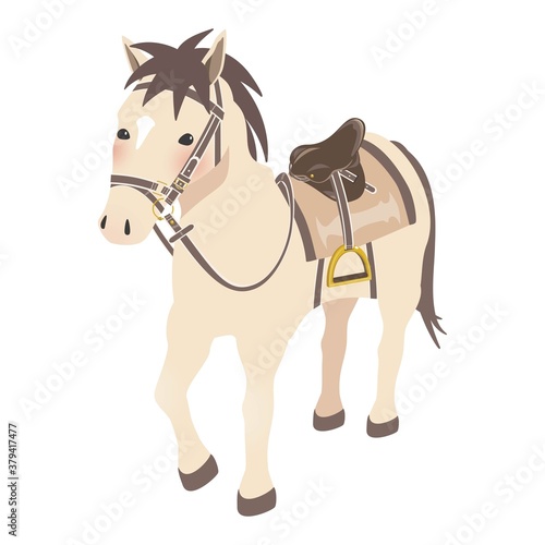 乗馬イメージ　馬具をつけた馬　薄茶色