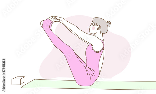 beautiful attractive young woman doing yoga in the morning, healthy lifestyle, simple flat vector illustration