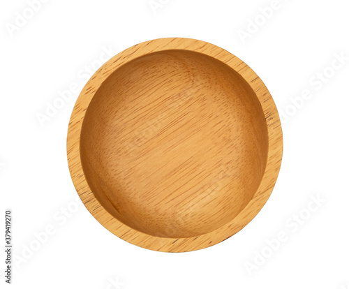 Empty wooden bowl isolated on white background