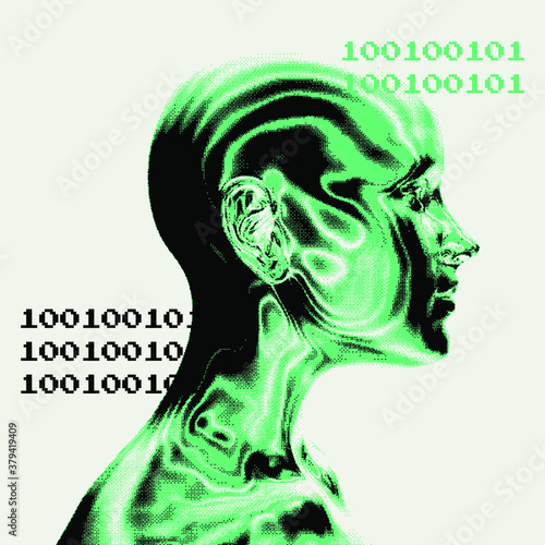 Pixelated human silhouette. Conceptual illustration of Artificial intelligence, Cryptography and Cyber Security.