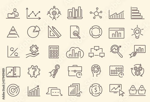 Data analysis, statistics, analytics - minimal thin line web icon set. Collection of line art vector icons and signs.