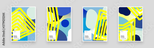 Abstract set Placards, Posters, Flyers, Banner Designs. Colorful illustration. Lines, spots, shapes and gradients. Decorative chaotic backdrop. Hand drawn texture, decor flow shapes.