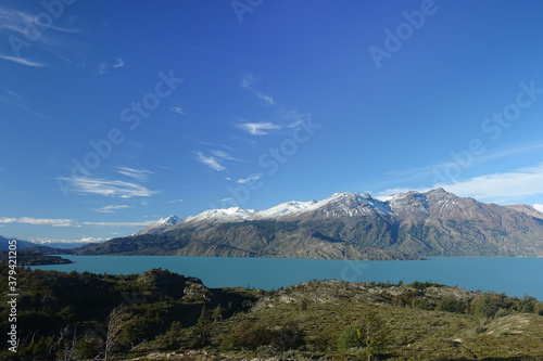 Landscape view of glacial lake Lago O'Higgins in Chile Patagonia