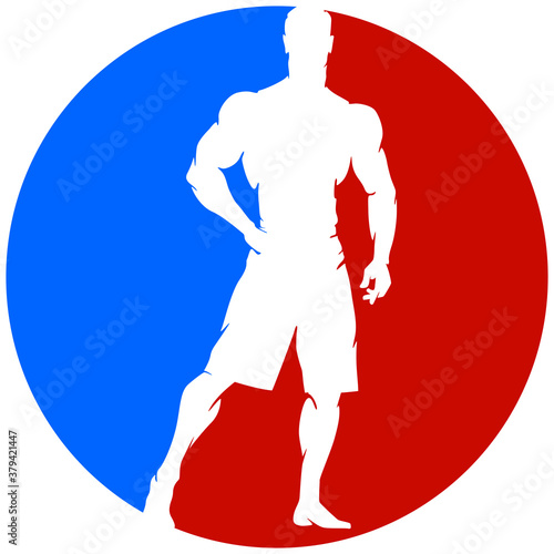 Muscular Man Silhouette Lifting Weights. Fitness icon