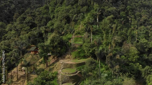 Aerial View of Ciudad Perdida aka Lost City of Ancient Civilization, Colombia.  Hidden Location in Jungle of Sierra Nevada de Santa Marta Mountain Range photo