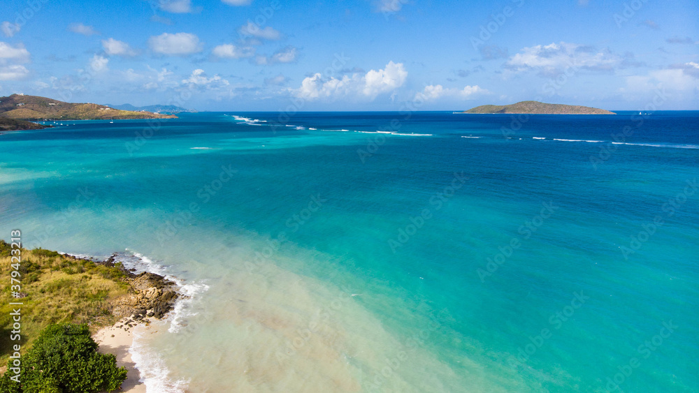 Drone shot of beach in Caribbean