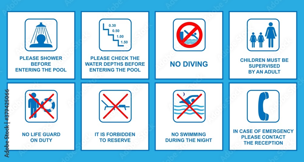 Rules set for swimming pool, conceptual vector