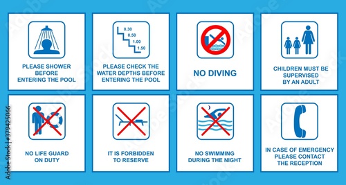 Rules set for swimming pool, conceptual vector