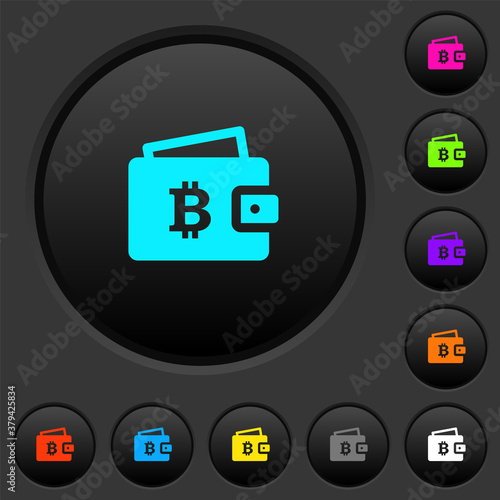 Bitcoin wallet dark push buttons with color icons © botond1977