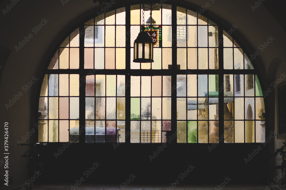 stained glass window in church stained glass window in church