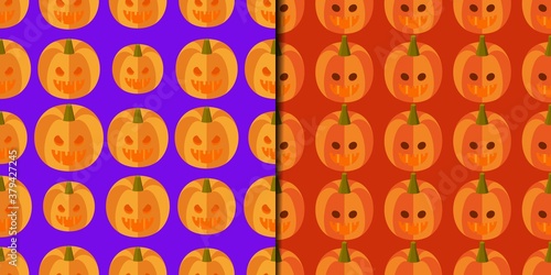 Seamless patterns with isometric jack-o-lanterns.