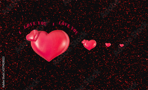 Obraz na płótnie Close up of hearts isolated on black background. Love concept w salonie