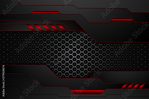 metal plate black and contrast red stripes on steel mesh. template modern technology design background. vector illustration