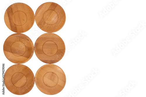 Obraz na płótnie Bamboo saucers arranged in various order, with space to insert letters of text w salonie